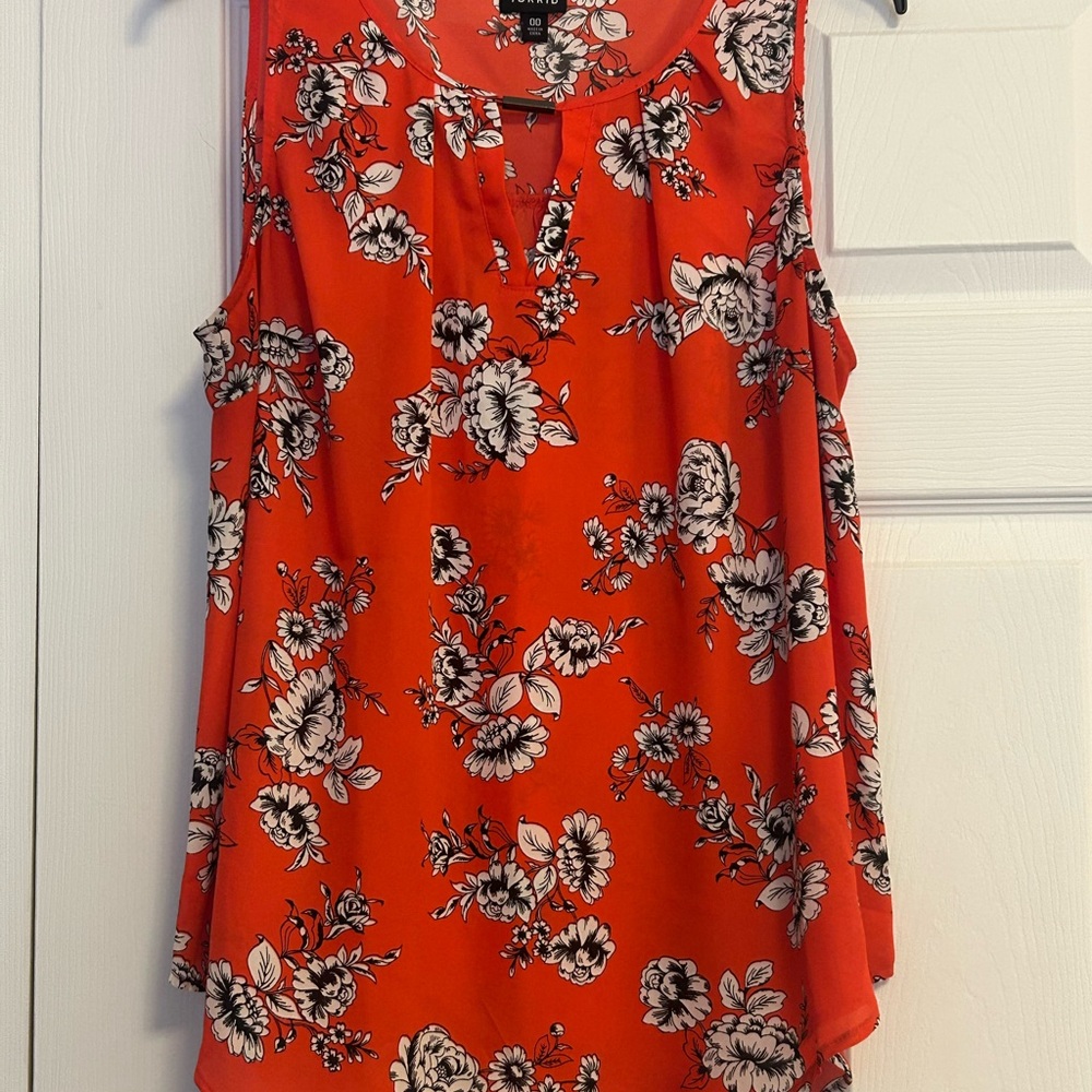Torrid Red Floral Sleeveless Blouse